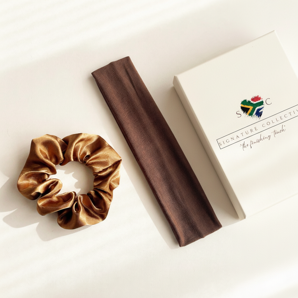 Premium Caramel Scrunchie and Brown Headband with Signature Collective Box