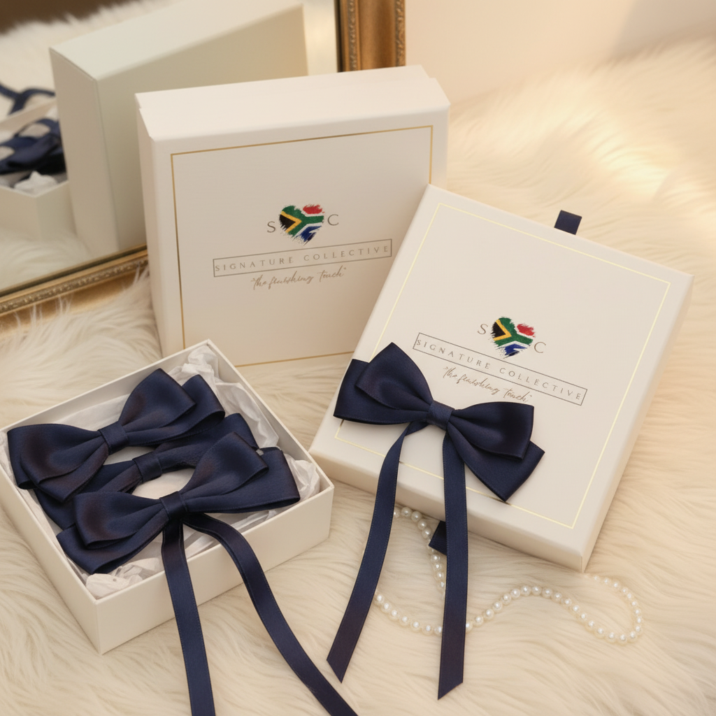 Premium Navy Bows with Matching Branded Boxes