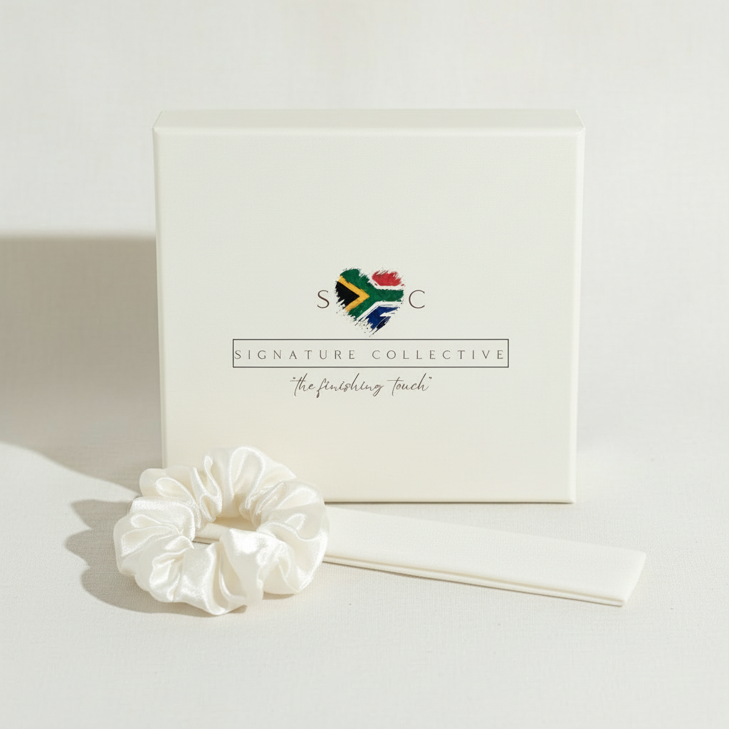 Premium White Scrunchie and Headband with Signature Collective Box